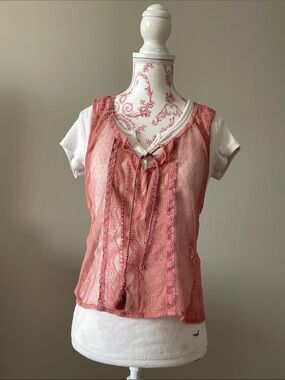 American Eagle Sheer Lace Overlay Top in Dusty Rose